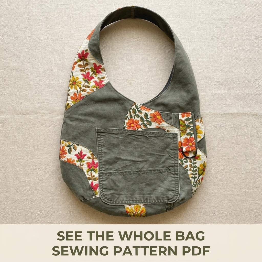 Workwear Floral Hobo Bag Sewing Pattern PDF – Upcycled Canvas Shoulder Bag