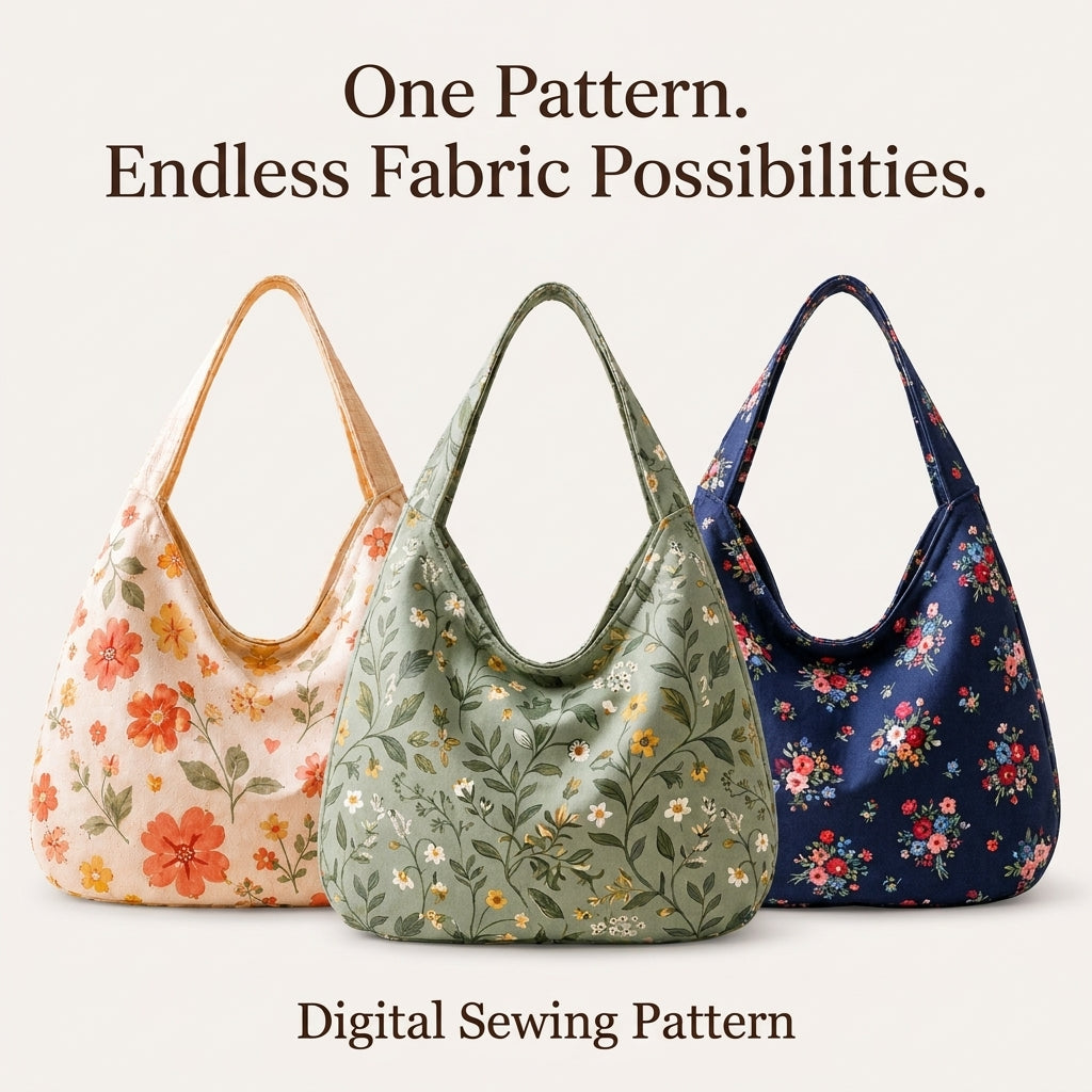 Floral Hobo Bag PDF Sewing Pattern | Slouchy Shoulder Bag with Single Strap | Beginner Bag Sewing Project | Instant Download