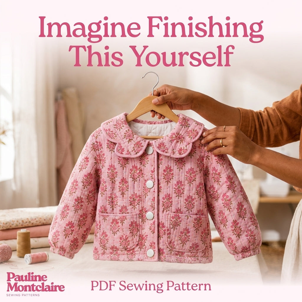 Girls' Quilted Jacket Sewing Pattern — Scalloped Peter Pan Collar Jacket, Ages 6 Months to 10 Years, PDF Download
