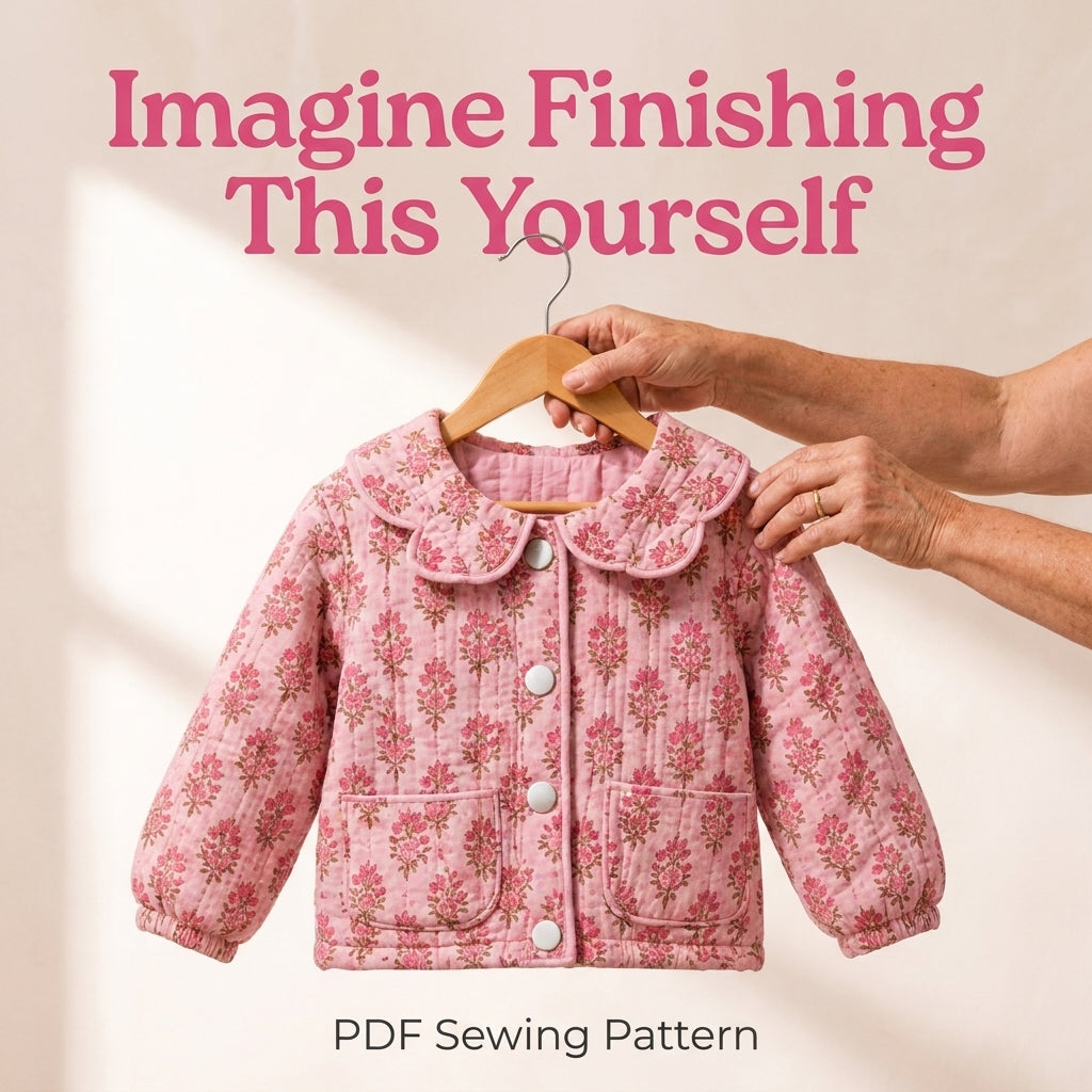 Girls' Quilted Jacket Sewing Pattern — Scalloped Peter Pan Collar Jacket, Ages 6 Months to 10 Years, PDF Download
