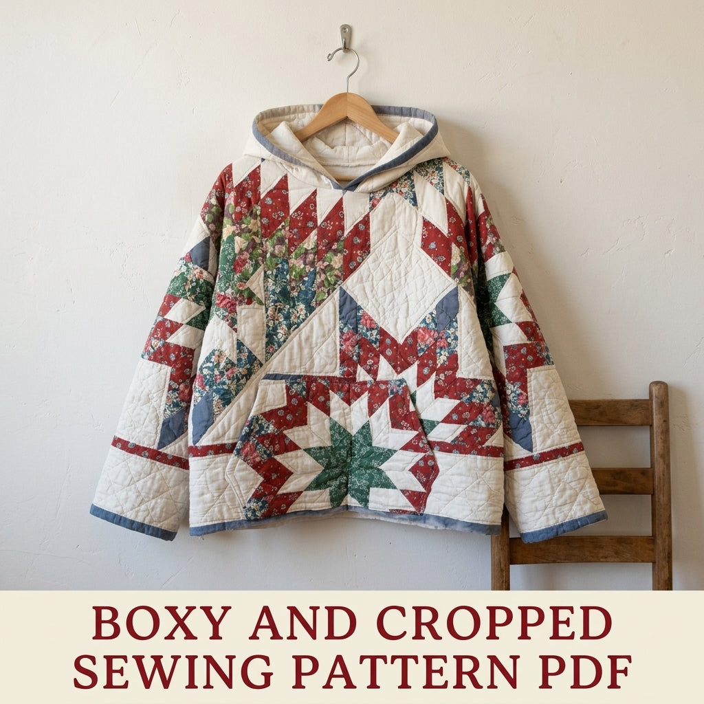 Star Quilt Hoodie Sewing Pattern PDF – Cropped Quilted Hoodie from a Quilt