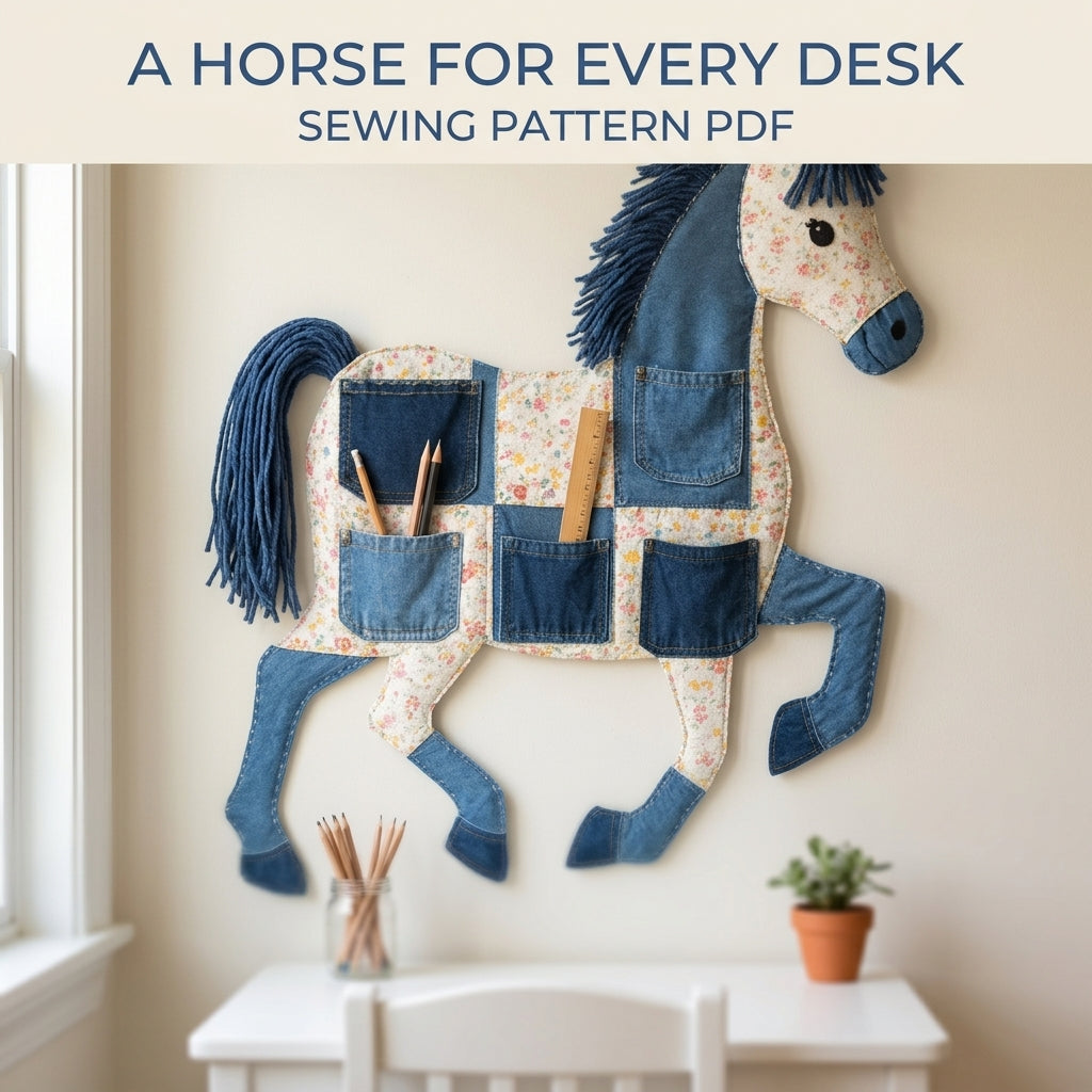 Denim Horse Pocket Organizer Sewing Pattern PDF – Upcycled Jeans Wall Hanging