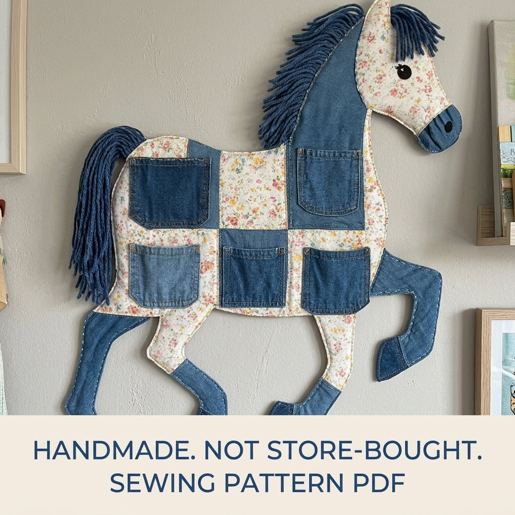 Denim Horse Pocket Organizer Sewing Pattern PDF – Upcycled Jeans Wall Hanging
