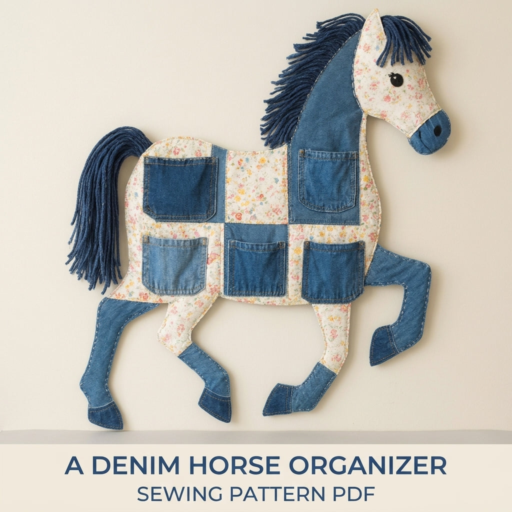 Denim Horse Pocket Organizer Sewing Pattern PDF – Upcycled Jeans Wall Hanging