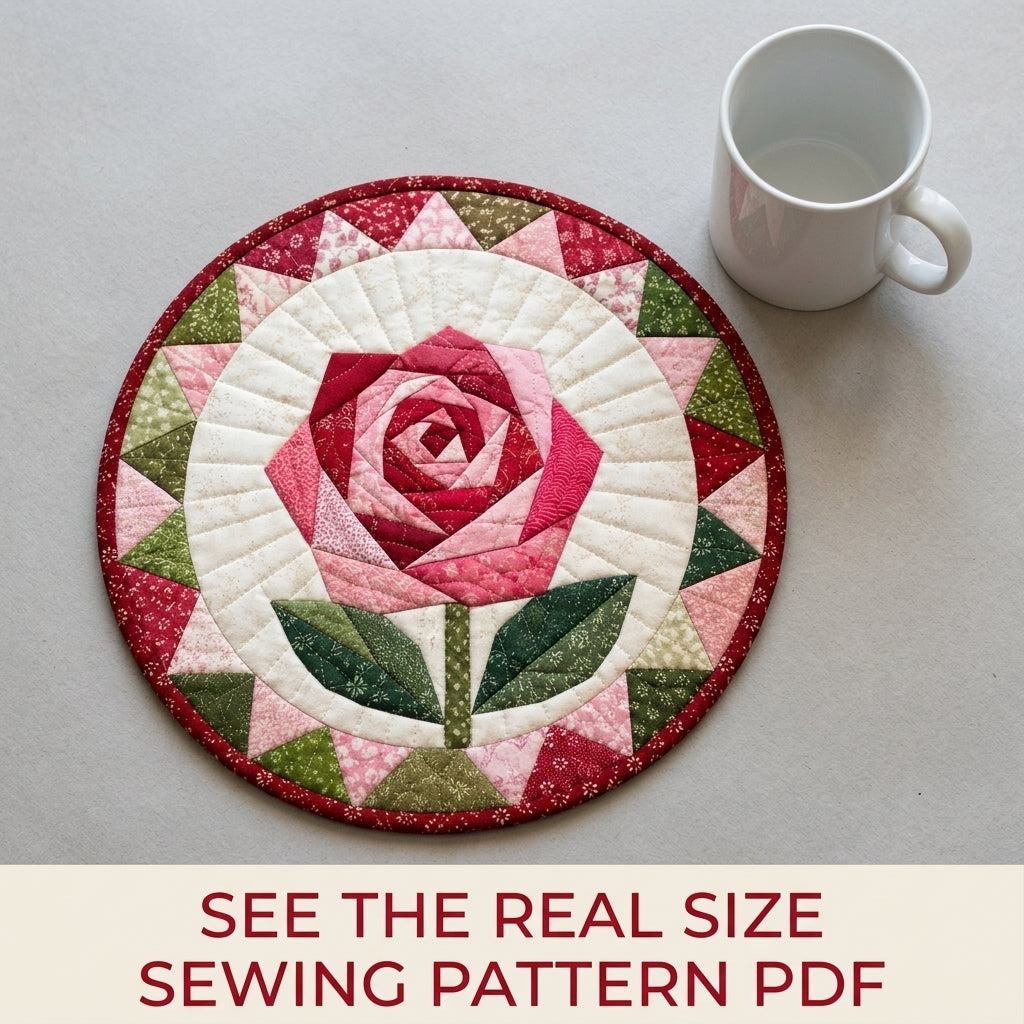 Rose Star Round Hot Pad Sewing Pattern PDF – Foundation Paper Pieced Rose