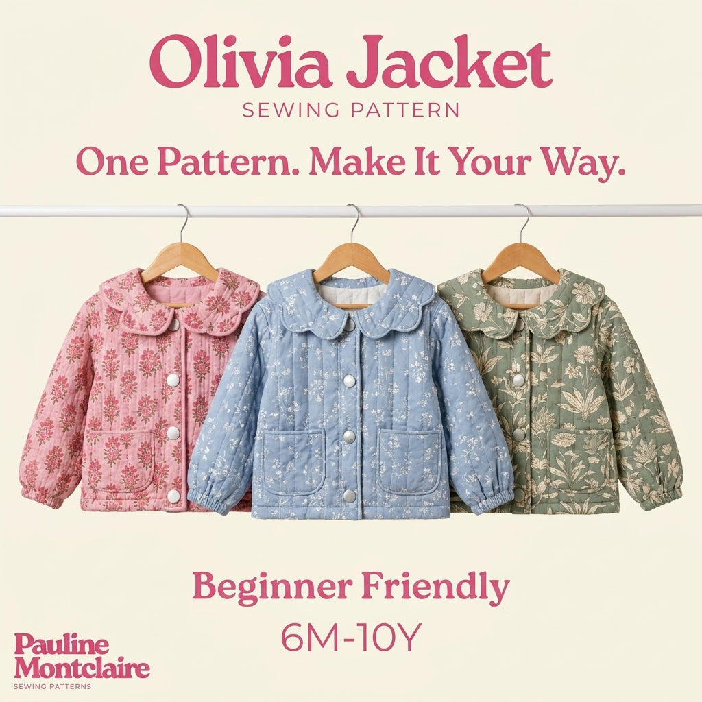 Girls' Quilted Jacket Sewing Pattern — Scalloped Peter Pan Collar Jacket, Ages 6 Months to 10 Years, PDF Download