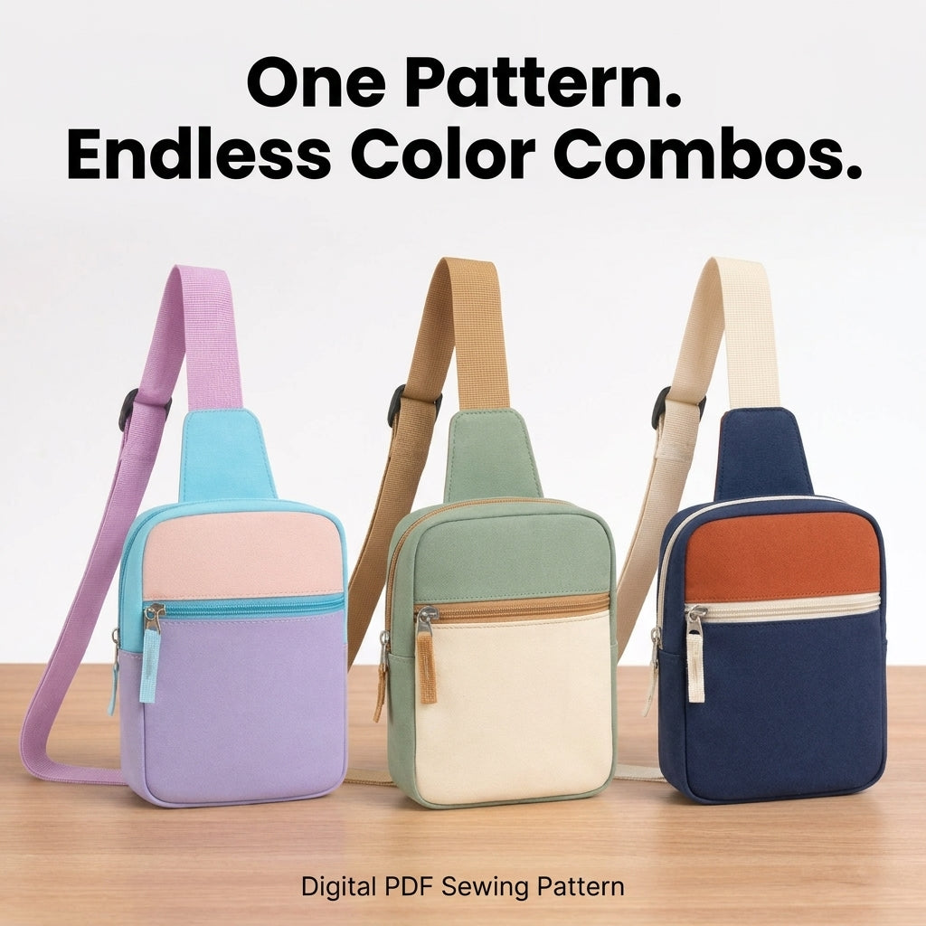 Sling Bag PDF Sewing Pattern | Colour Block Crossbody Chest Bag | Beginner Zip Bag Project | Instant Download