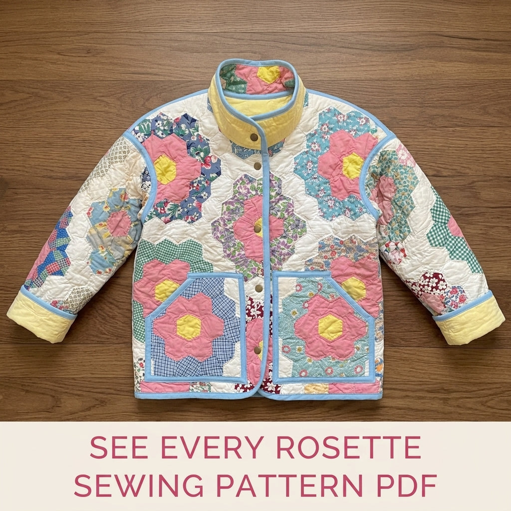 Hexagon Flower Garden Quilt Jacket Sewing Pattern PDF – Upcycled Quilt Coat