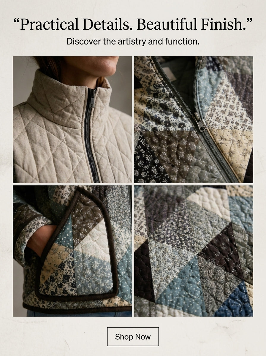 Patchwork Bomber Jacket Sewing Pattern — Quilted Zip Jacket with Funnel Collar, Sizes XS–3XL, A0 and A4 PDF