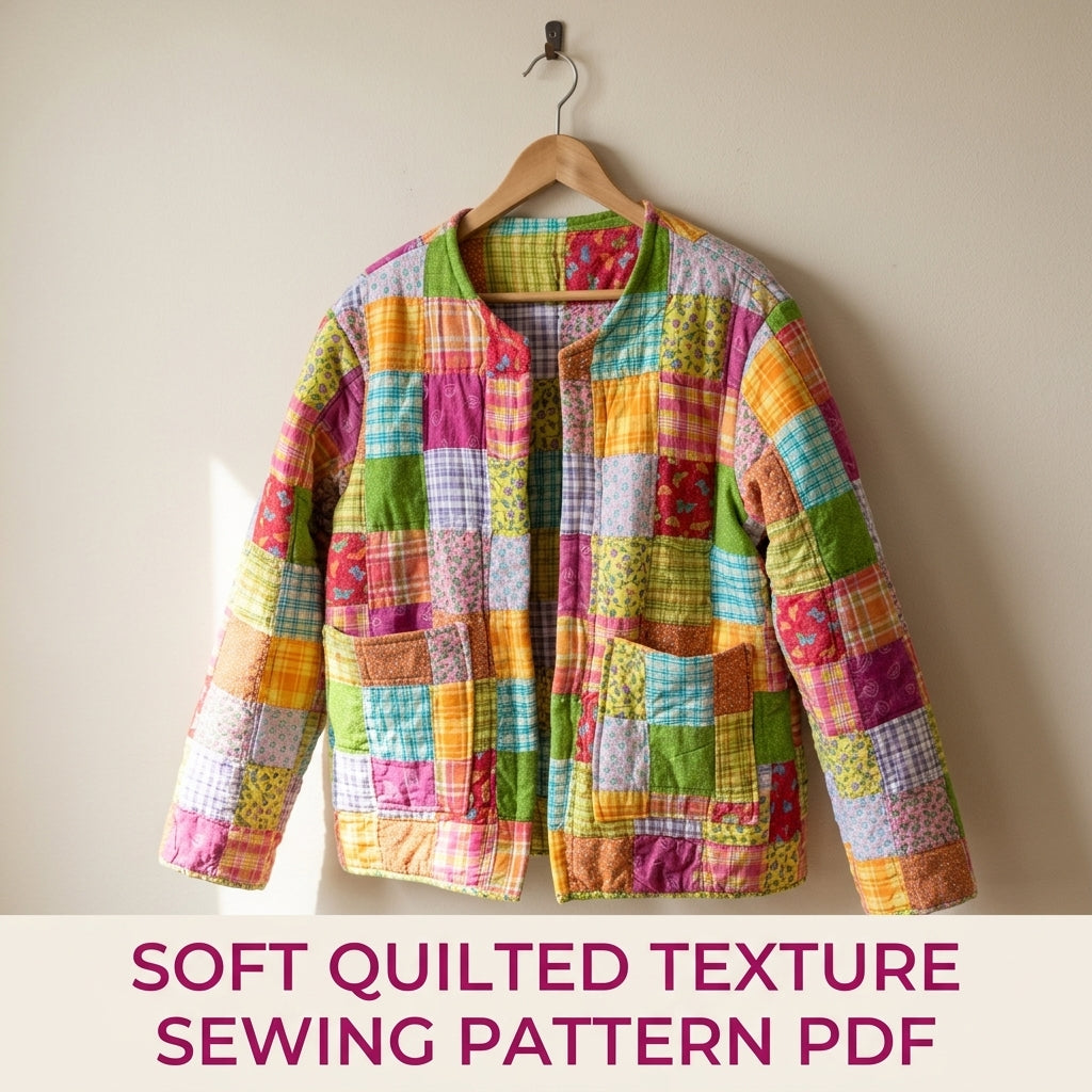 Bright Patchwork Quilted Jacket Sewing Pattern PDF – Boxy Scrap Quilt Coat