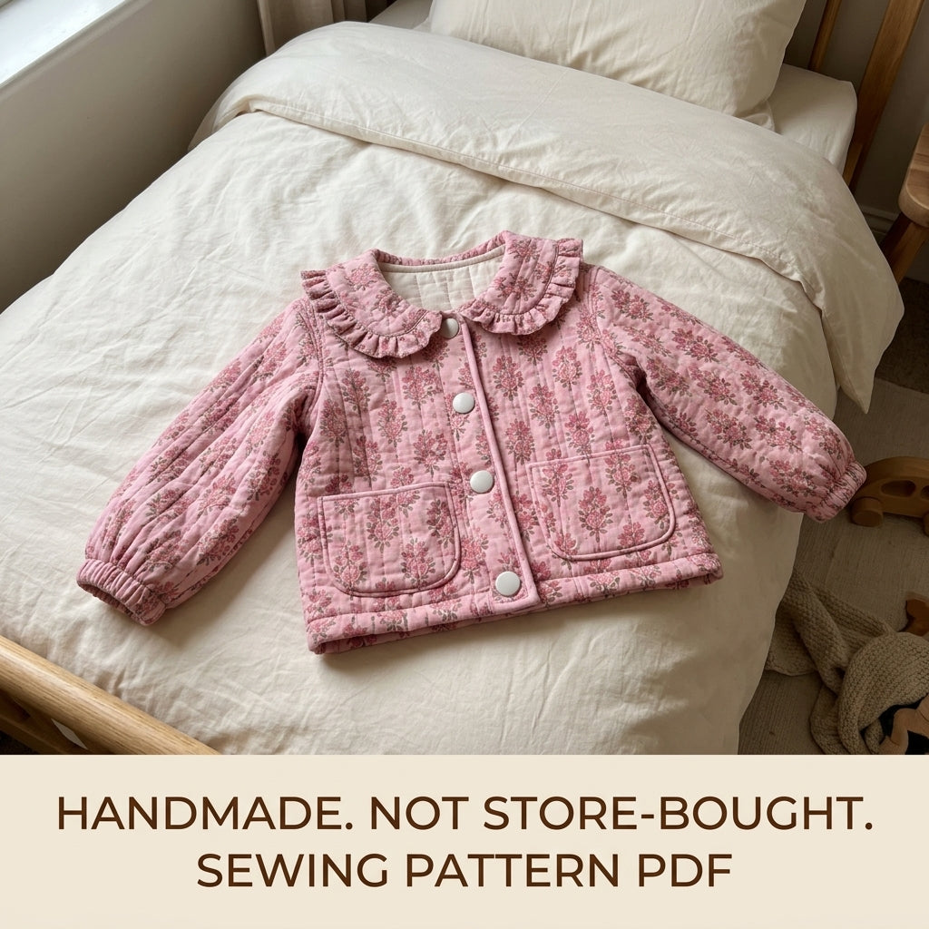 Kids Ruffle Collar Jacket Sewing Pattern PDF – Quilted Child's Jacket with Snaps