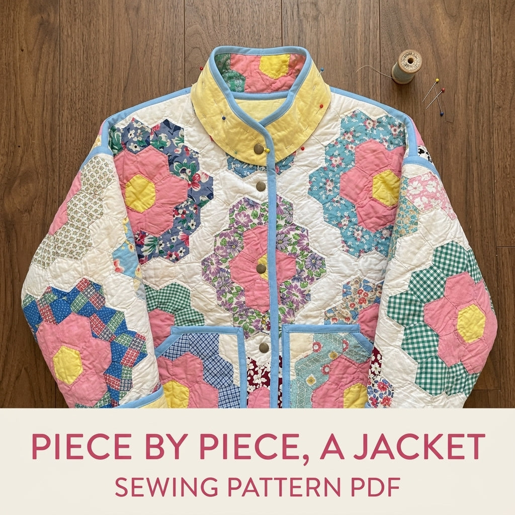 Hexagon Flower Garden Quilt Jacket Sewing Pattern PDF – Upcycled Quilt Coat