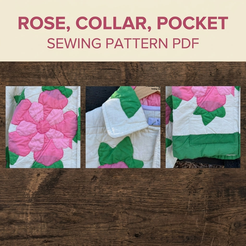Rose Appliqué Quilted Jacket Sewing Pattern PDF – Cropped Quilt Jacket with Flowers