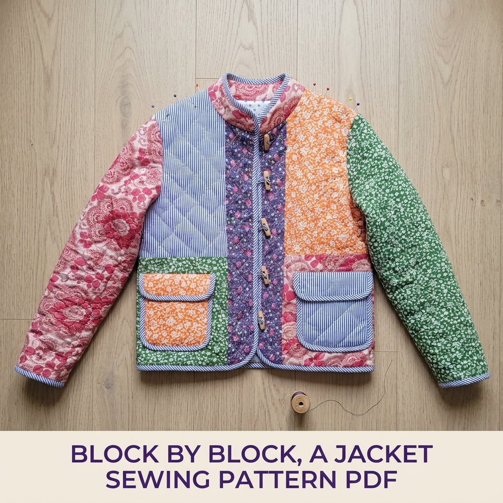 Bright Toggle Patchwork Jacket Sewing Pattern PDF – Colourful Quilted Jacket