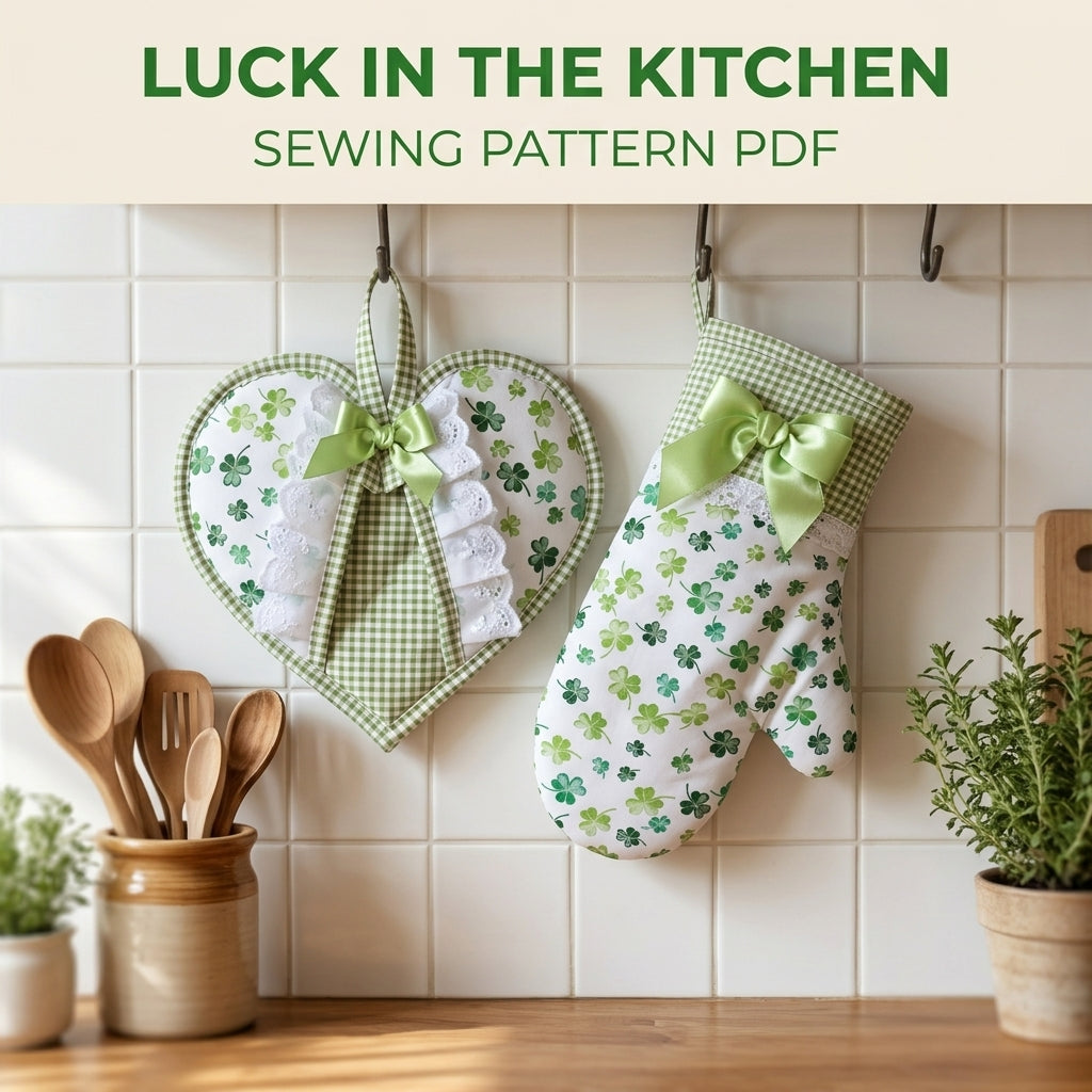 Shamrock Pot Holder and Oven Mitt Set Sewing Pattern PDF – Heart Pot Holder