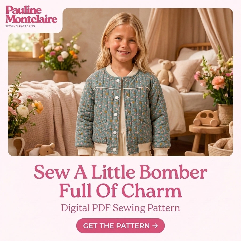 Children's Quilted Bomber Jacket Sewing Pattern PDF – Kids' Bomber with Rib Trims and Piping