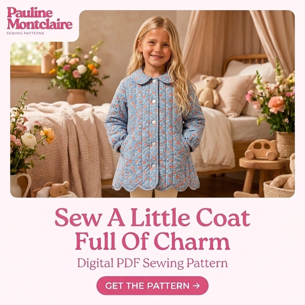 Children's Quilted Scallop Coat Sewing Pattern PDF – Girls' Scalloped Hem Coat with Rounded Collar
