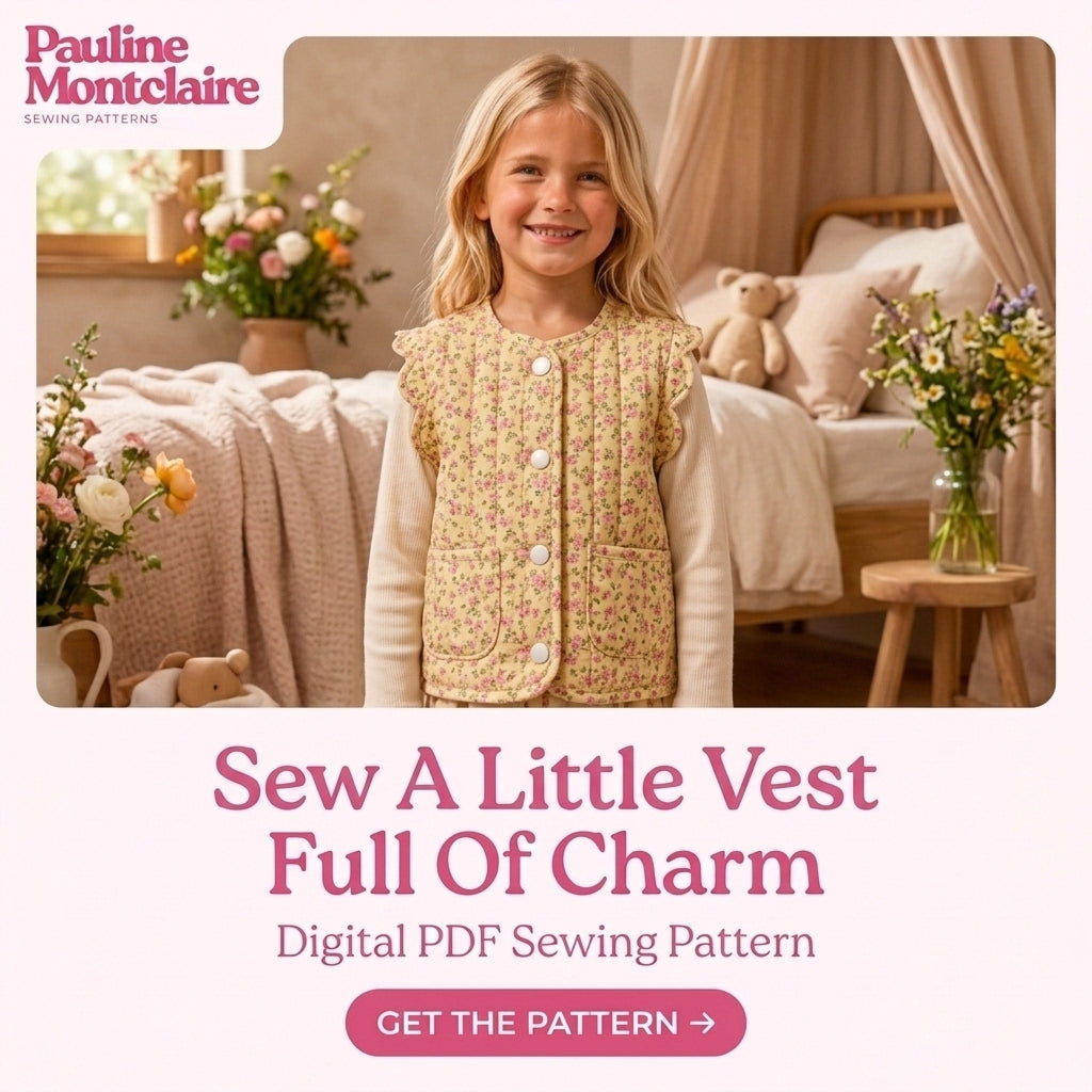 Children's Quilted Vest Sewing Pattern PDF – Girls' Ruffle Vest with Patch Pockets