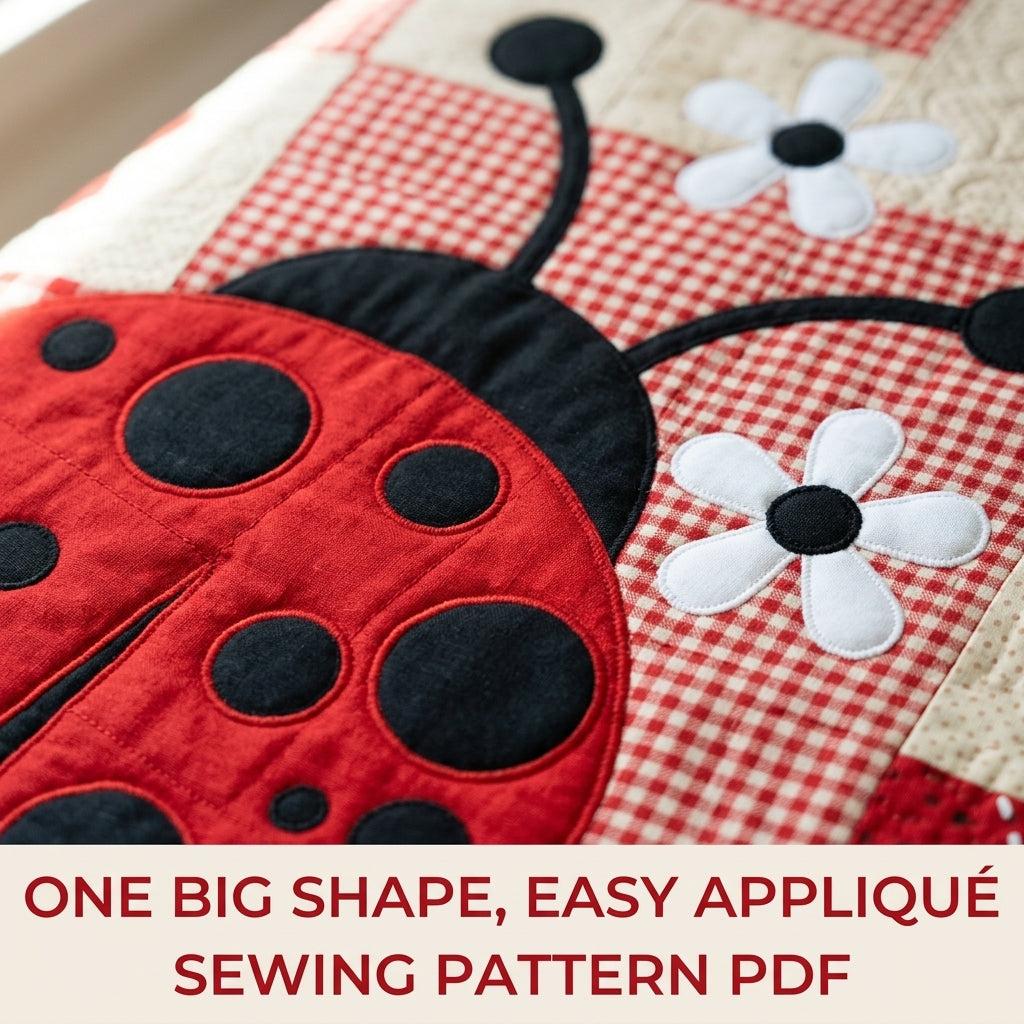Big Ladybug Gingham Quilt Sewing Pattern PDF – Giant Ladybug Appliqué Quilt