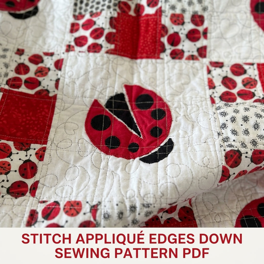 Ladybug Patchwork Quilt Sewing Pattern PDF – Appliqué Ladybug Squares Quilt