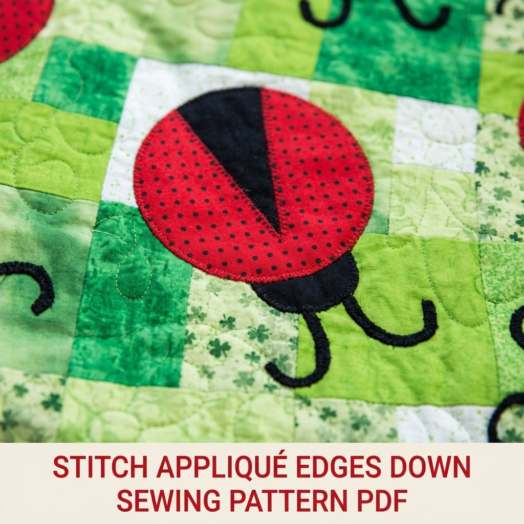 Ladybug Meadow Quilt Sewing Pattern PDF – Appliqué Ladybug Quilt on Green Patchwork