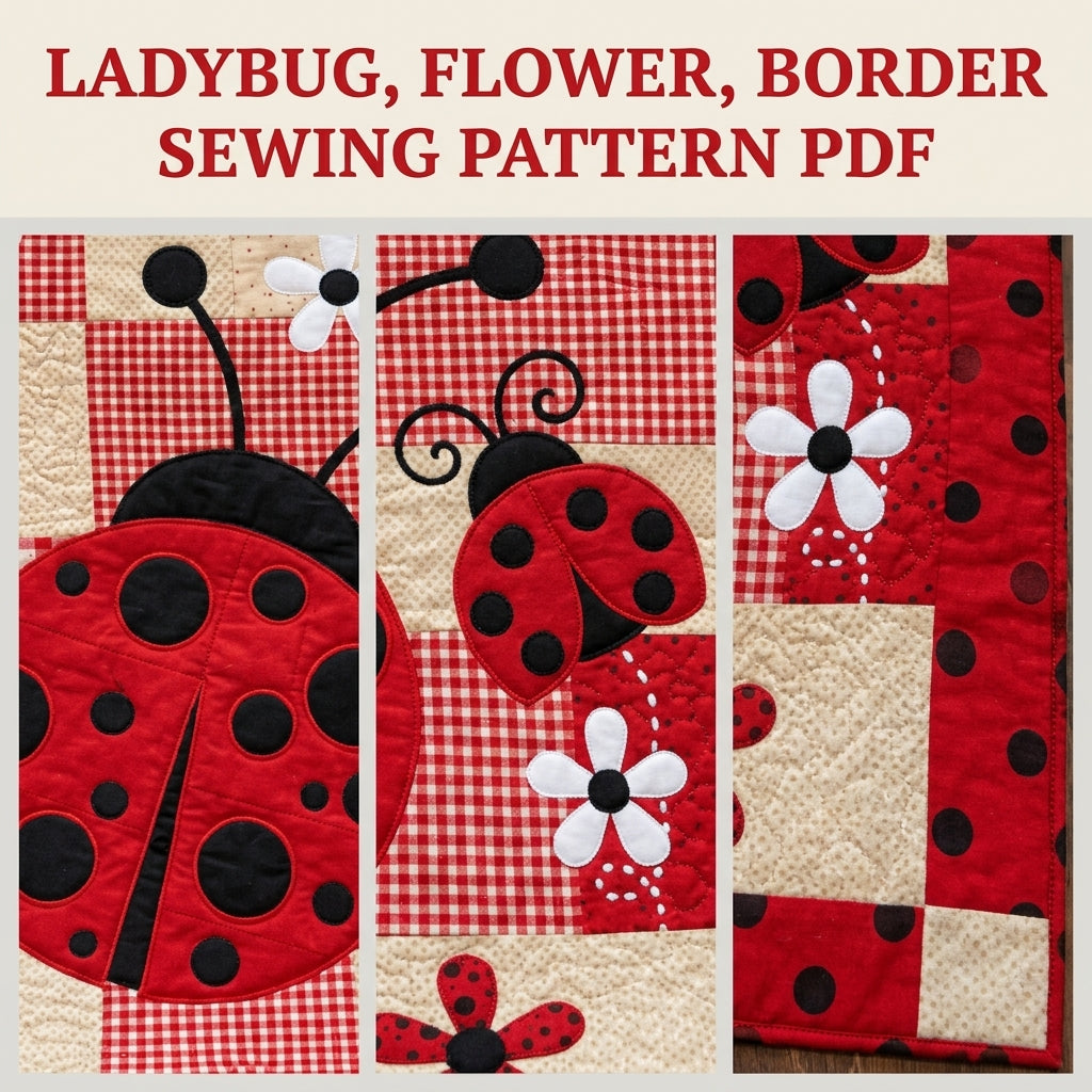 Big Ladybug Gingham Quilt Sewing Pattern PDF – Appliqué Baby Quilt