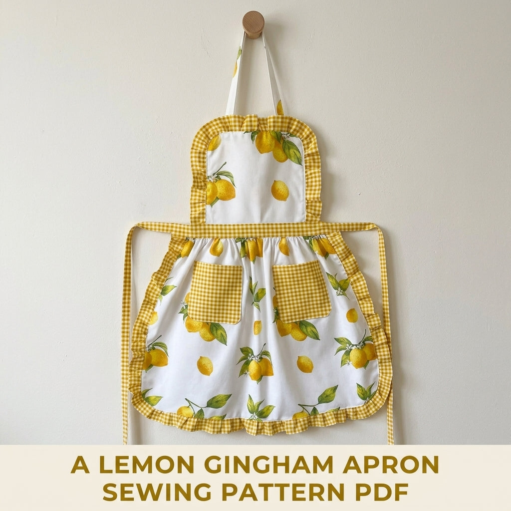 Lemon Gingham Ruffle Apron Sewing Pattern PDF – Cute Kitchen Apron