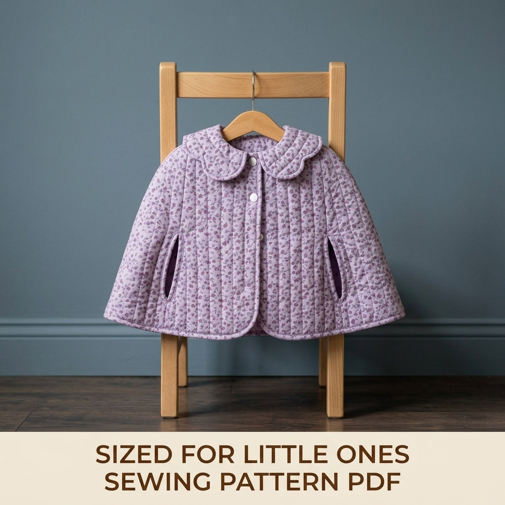 Children's Quilted Cape Sewing Pattern PDF – Girls' Cape with Scalloped Collar and Arm Slits