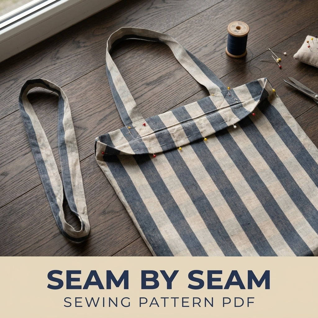 Striped Linen Tote Bag Sewing Pattern PDF – Easy Striped Shoulder Tote