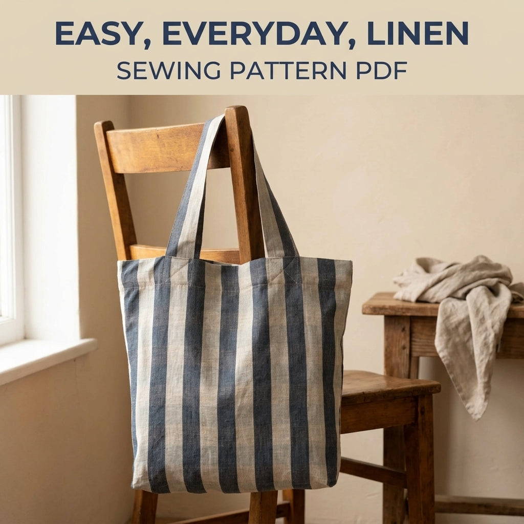 Striped Linen Tote Bag Sewing Pattern PDF – Easy Striped Shoulder Tote