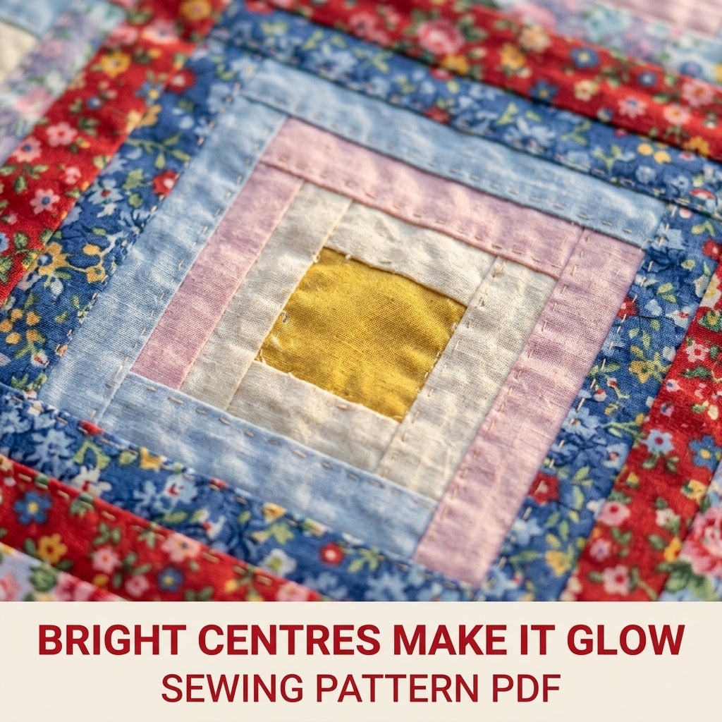 Bright Floral Log Cabin Quilt Sewing Pattern PDF – Classic Log Cabin with Rose Border