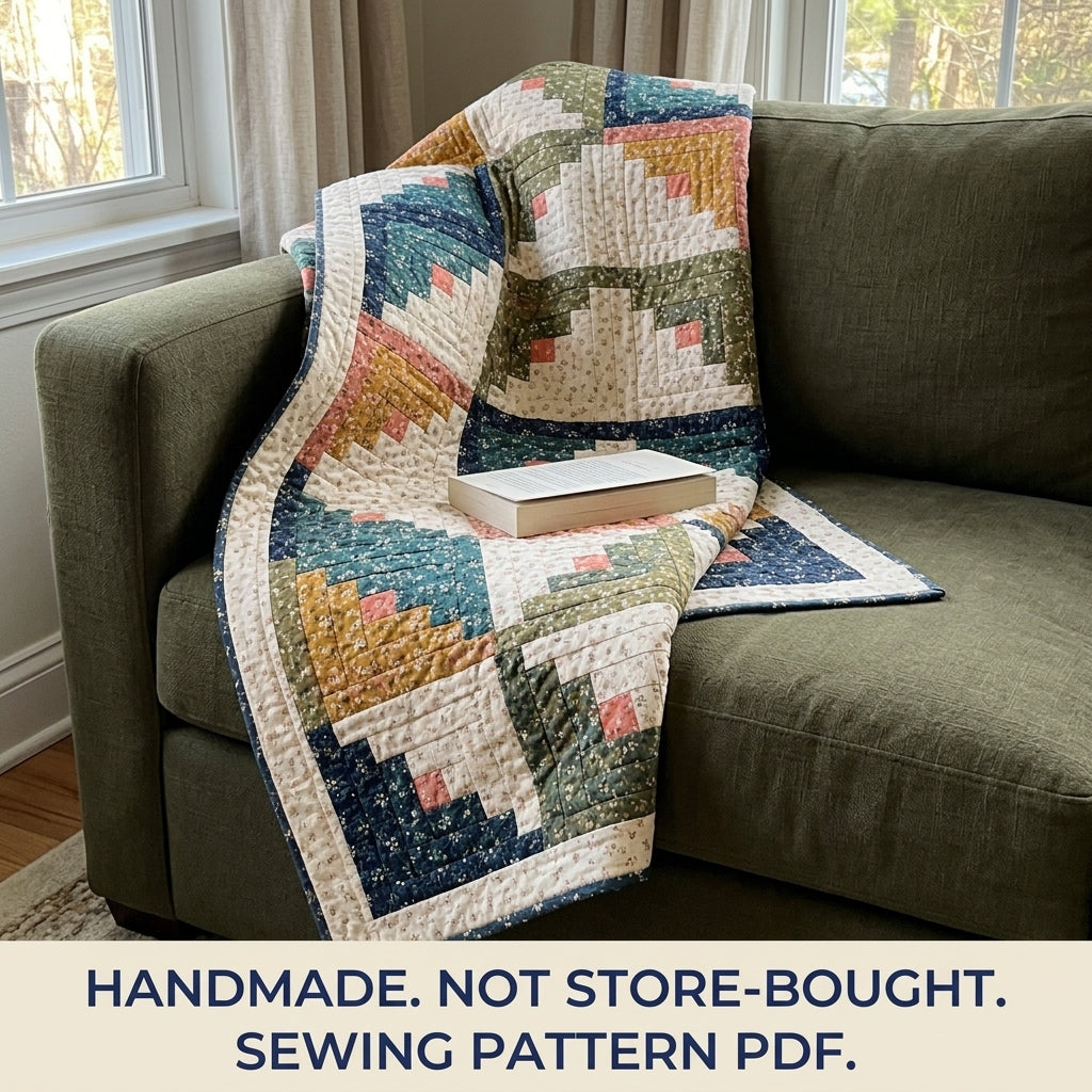 Log Cabin Quilt Pattern PDF – Traditional Strip Pieced Throw Quilt