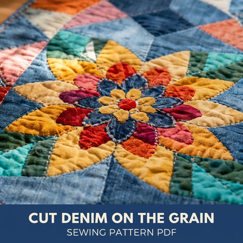 Denim Star Flower Rug Sewing Pattern PDF – Oval Patchwork Rug from Old Jeans