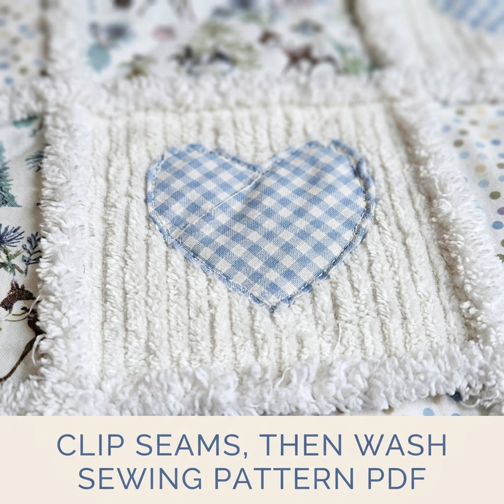 Gingham Heart Chenille Rag Quilt Sewing Pattern PDF – Baby Rag Quilt with Hearts