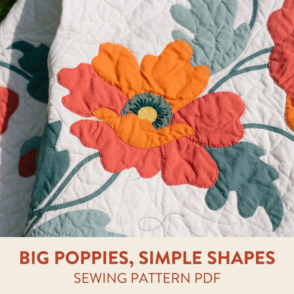 Poppy Appliqué Quilted Jacket Sewing Pattern PDF – White Quilt Jacket with Flower Back