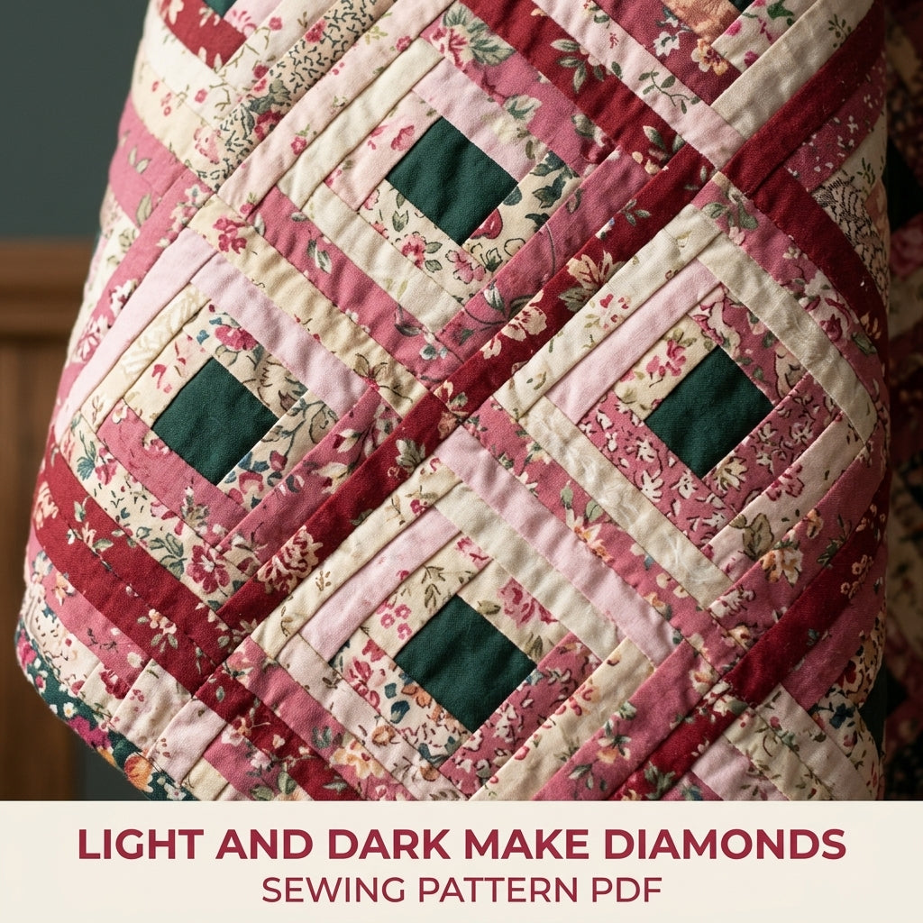 Floral Log Cabin Diamond Quilt Sewing Pattern PDF – Scrappy Barn Raising Quilt
