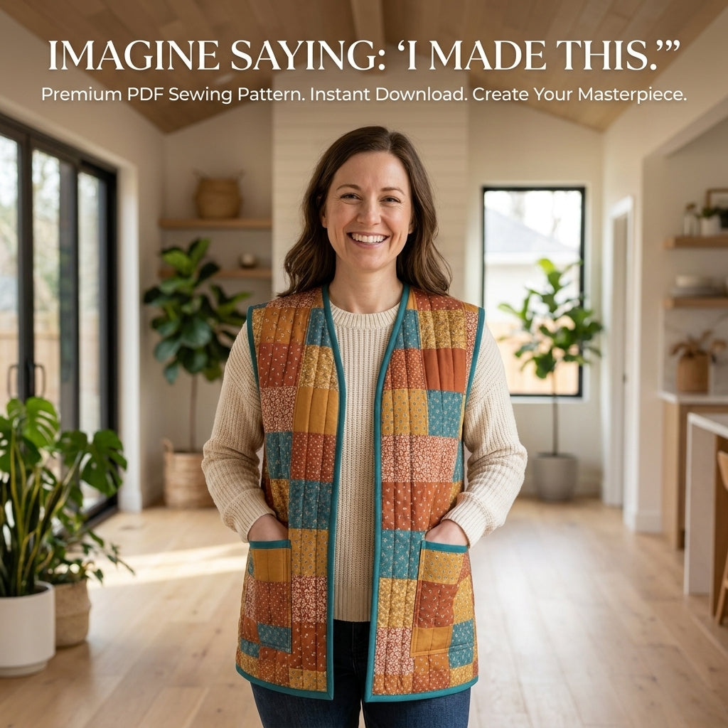Quilted Vest Sewing Pattern – Patchwork Vest with Patch Pockets