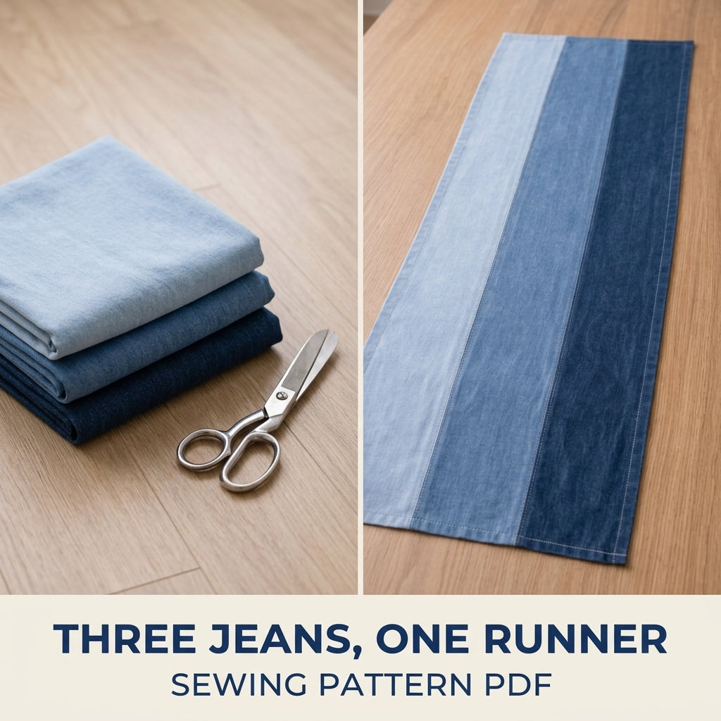 Ombré Denim Table Runner Sewing Pattern PDF – Upcycled Jeans Table Runner