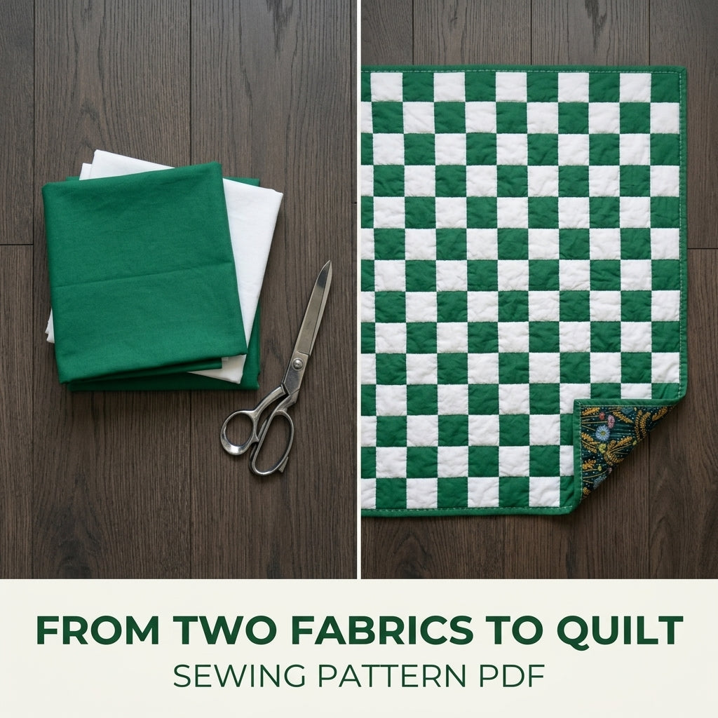 Green Checkerboard Quilt Pattern PDF – Easy Two-Colour Squares Throw Quilt