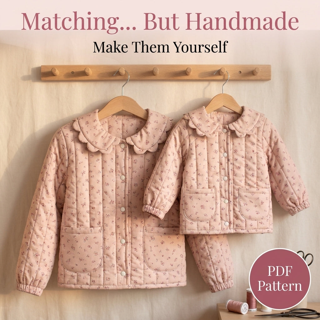 Matching Mom and Child Quilted Jacket Sewing Pattern – Scalloped Collar