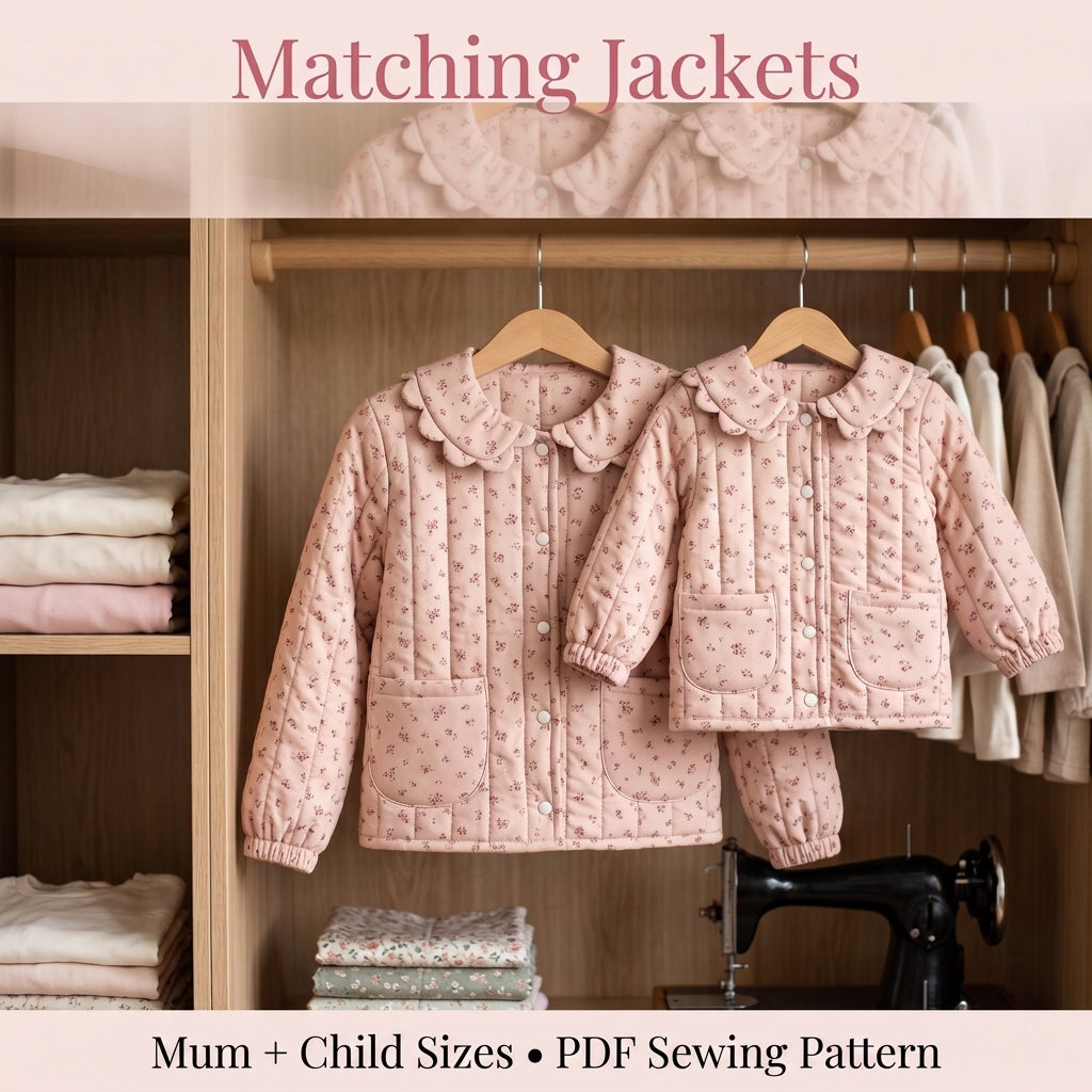 Matching Mom and Child Quilted Jacket Sewing Pattern – Scalloped Collar