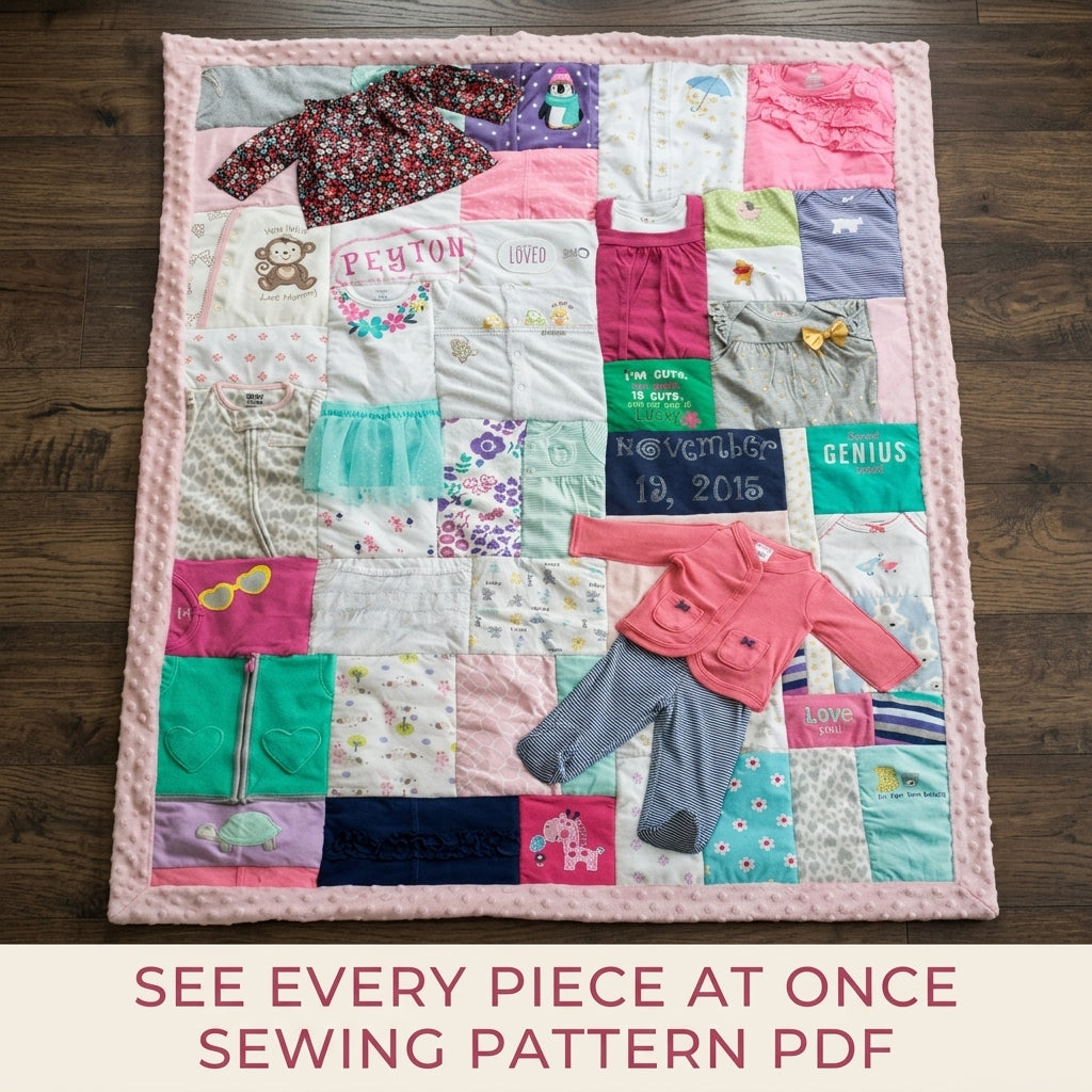 Minky Border Memory Quilt Sewing Pattern PDF – Baby Clothes Keepsake with Soft Border
