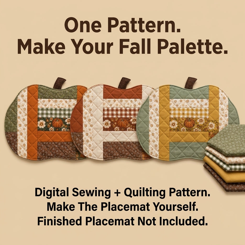 Pumpkin Placemat Pattern — Quilted Log Cabin Placemat in Pumpkin Shape, 2 Sizes, Beginner Friendly, PDF Download