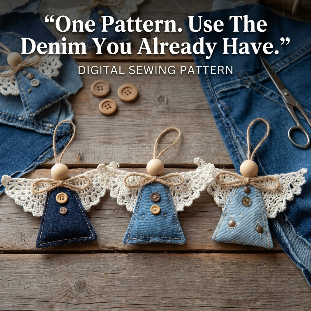 Denim Angel Ornament PDF Sewing Pattern | Upcycled Jeans Christmas Decorations | Scrap-Busting Beginner Project | Instant Download