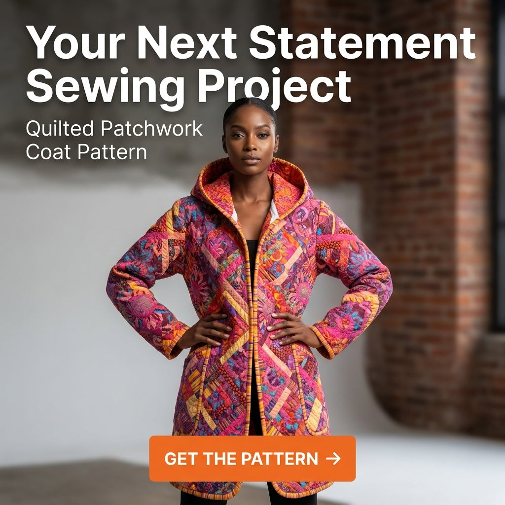 Quilt Coat Sewing Pattern — Longline Hooded Patchwork Coat with Bound Edges, Sizes XS–3XL, A0 and A4 PDF