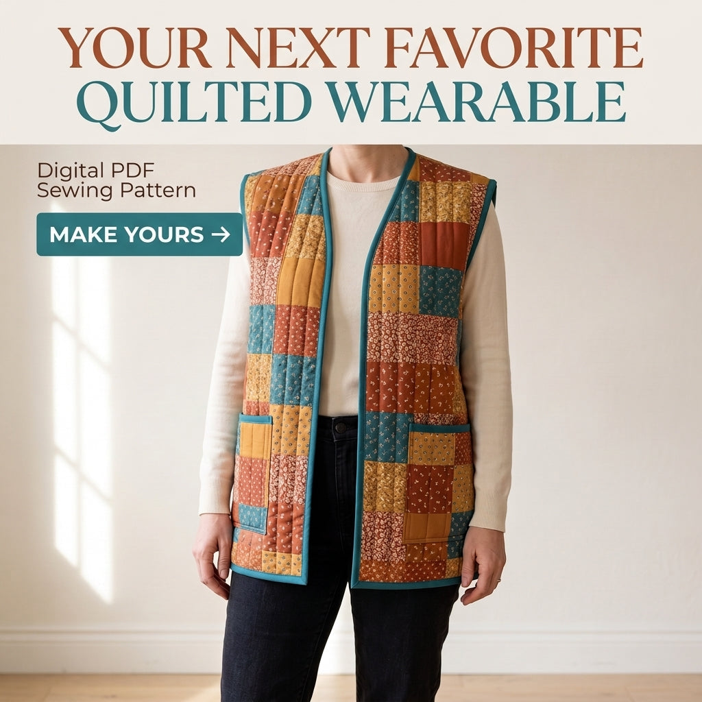 Quilted Vest Sewing Pattern – Patchwork Vest with Patch Pockets