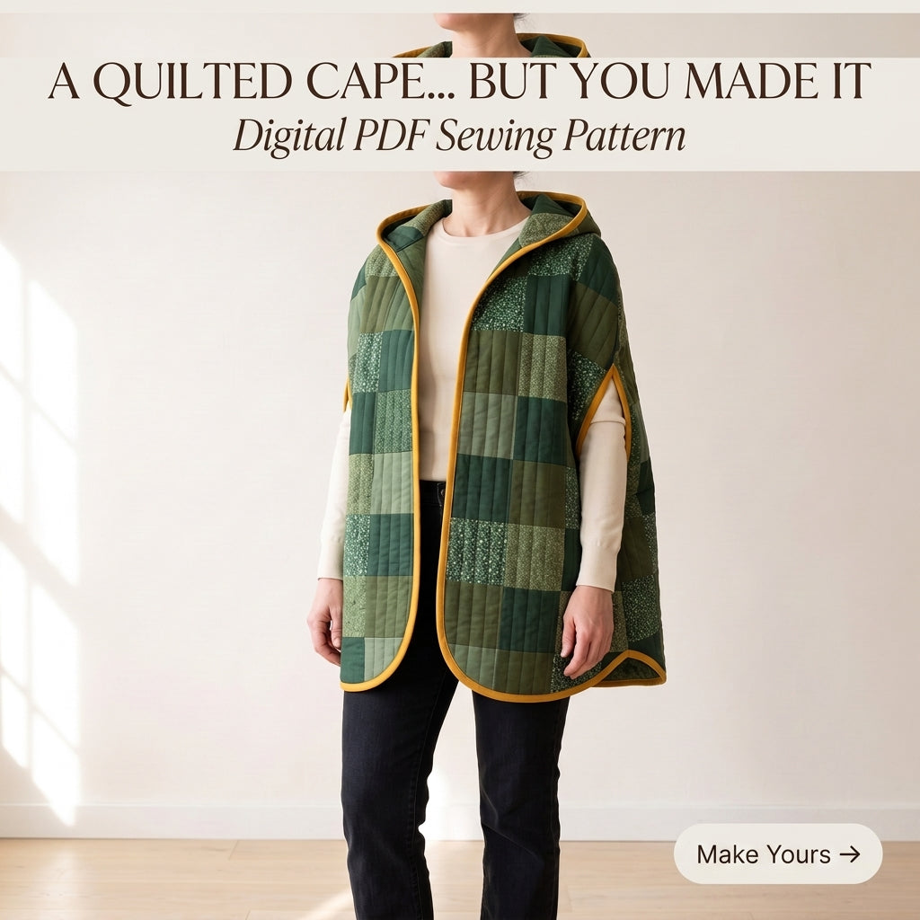 Quilted Cape Sewing Pattern – Hooded Patchwork Cape with Arm Slits