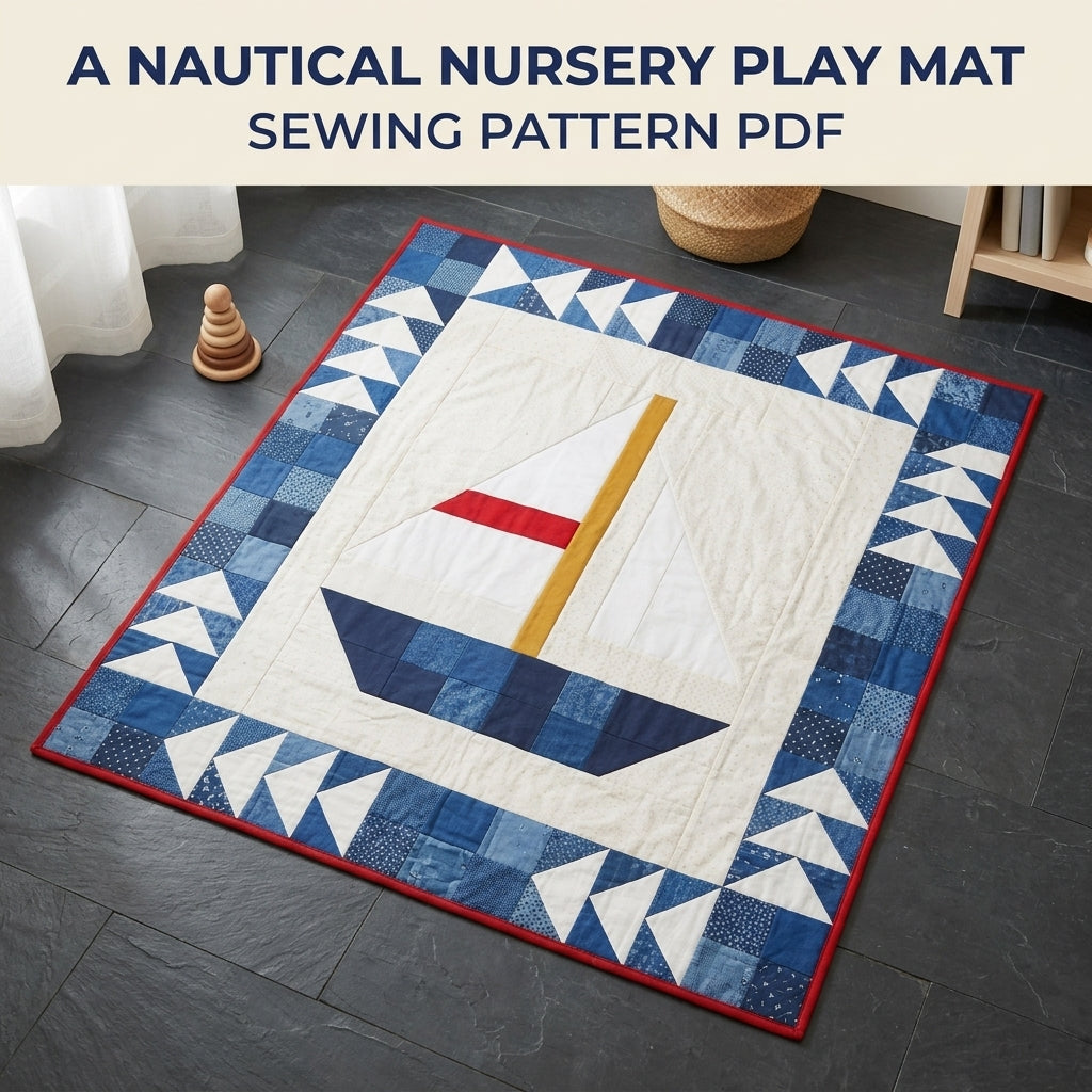 Sailboat Baby Quilt Pattern PDF – Nautical Pieced Nursery Quilt with Flying Geese Border
