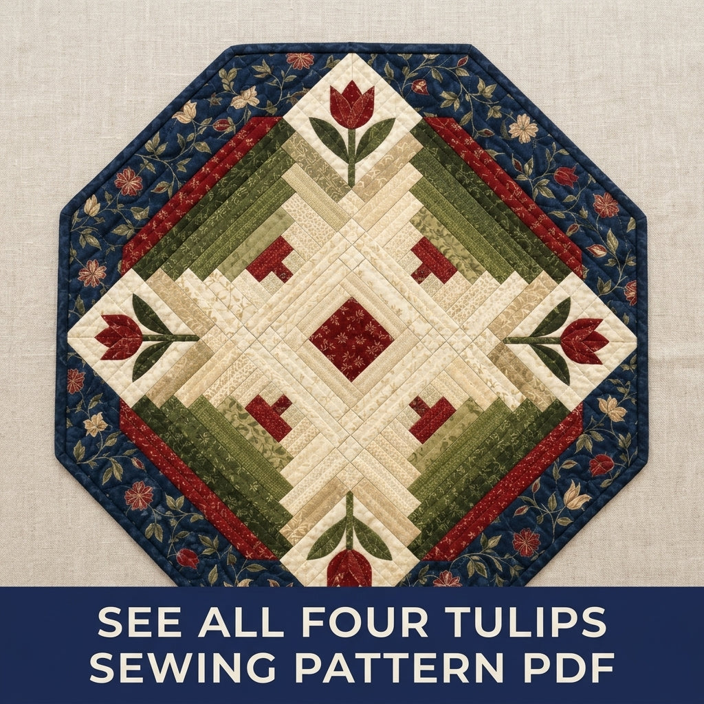 Tulip Log Cabin Table Topper Sewing Pattern PDF – Octagon Quilted Centrepiece