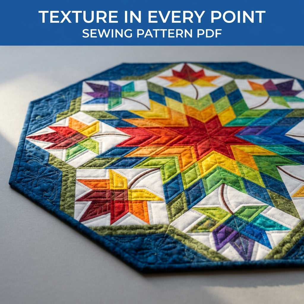 Rainbow Star Octagon Table Topper Sewing Pattern PDF – Lone Star Table Quilt
